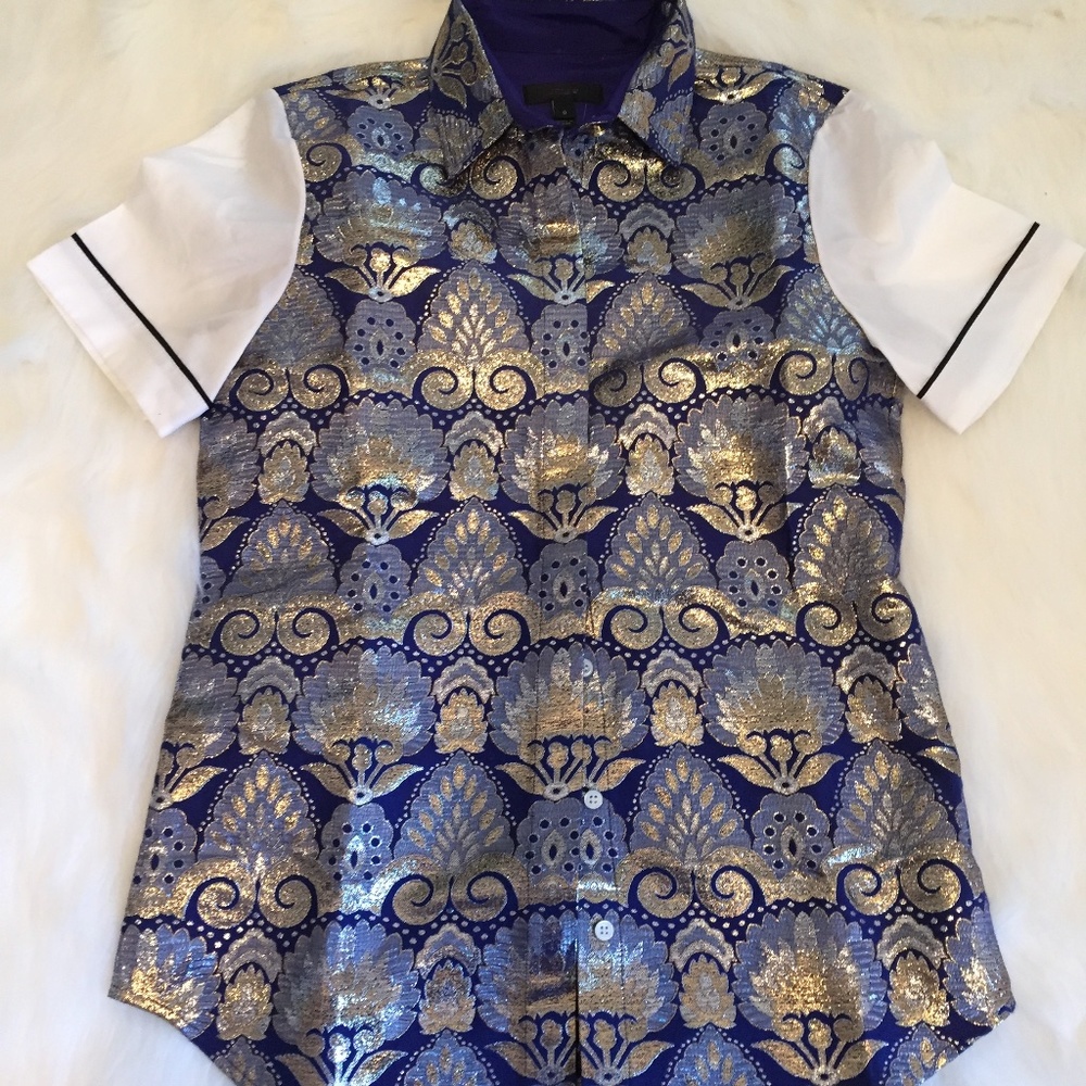 J. Crew Short Sleeve Metallic Design Top